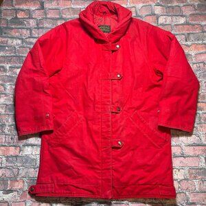 Vintage Eddie Bauer Red Men Women Sz 8 L Goose Down Parka Puffer Coat Chore Farm